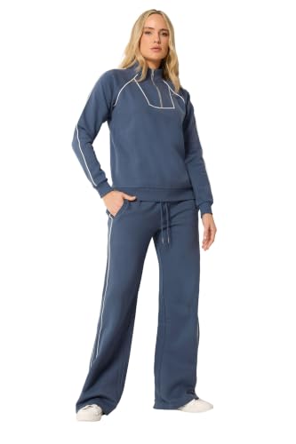 Image of Long Tall Sally - LTS Tall Indigo Blue Quarter Zip Pipe Detail Sweatshirt - Women's