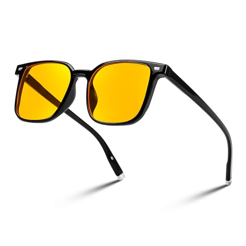 FEISEDY Night Vision Driving Glasses for Men Women Yellow Lens Reduce Glare Vintage Sunglasses for Driving B01752