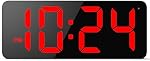 LED Digital Wall Clock with Large Display, Big Digits, Auto-Brightness, 12/24Hr Format, Modern Electric Small Silent Wall Clock for Living Room, Bedroom, Classroom, Farmhouse, Kitchen, Office - Red