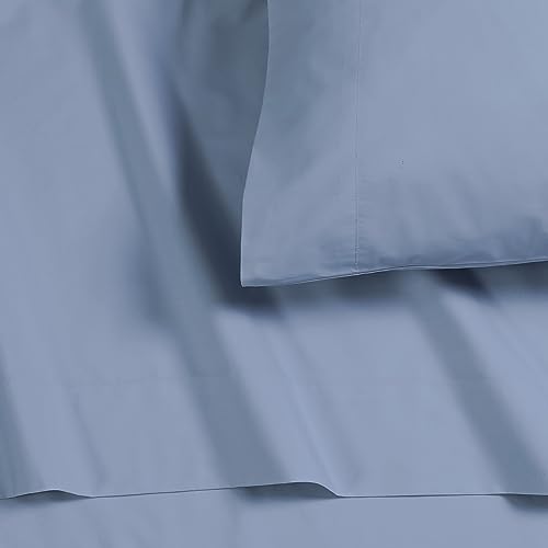 Tribeca Living Cotton Percale King Size Bed Sheet Set, 300 Thread Count, Extra Deep Pockets, Skyway/Blue - Image 3