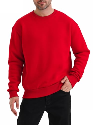 LINMYZAI Red Mens Soft Crewneck Sweatshirt Breathable Crew Neck Pullover Outdoor Athletic Long Sleeve Sweatshirts 2XL