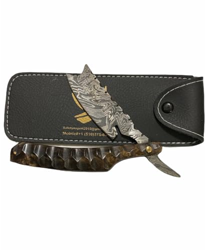 Hand Made Damascus Steel Straight Razor shaving razor folding knife Ready Classic Barber Blade Edge, Men Straight Razor, Be Close Shave, Best Great Gift (Brown)