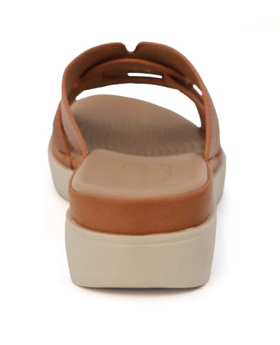 YOKI TUNSA-14 Wedge Sandals For Women With Comfort Footbed – Slip On Wedge Slides, Open Toe Shoes, Summer Dress Shoes, Casual Leather Sandals - Rust, Size 93