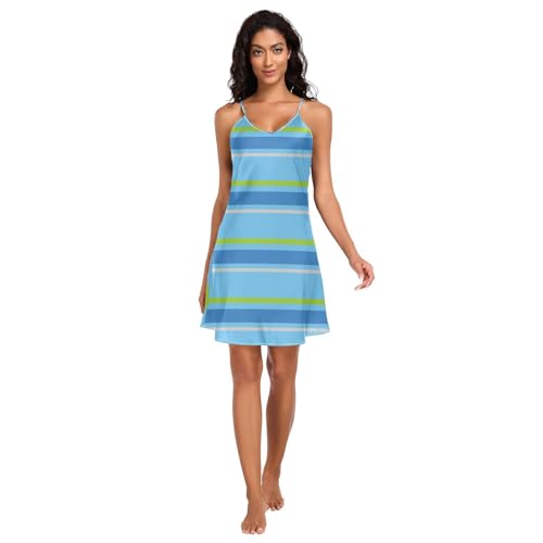 GuoChe Camisón de satén para mujer, sin mangas, con tirantes, vestido de pijama con rayas oceánicas, Con color, Large