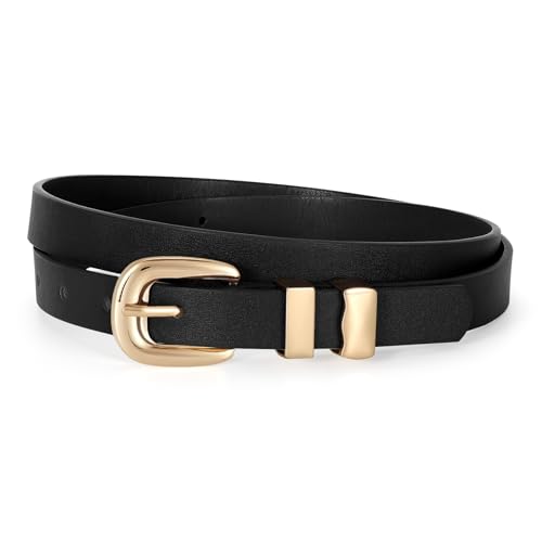 JASGOOD Women Skinny Leather Belt Fashion Thin Waist Belt for Jeans Dress Ladies Small Belt with Gold/Silver Buckle