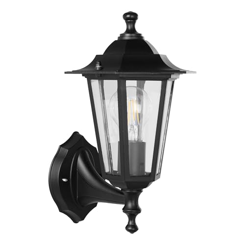 EGLO Außen-Wandlampe Laterna 4, 1 flammige Außenleuchte, Wandleuchte aus Aluguss in Schwarz und Glas in Transparent, E27 Fassung, IP44