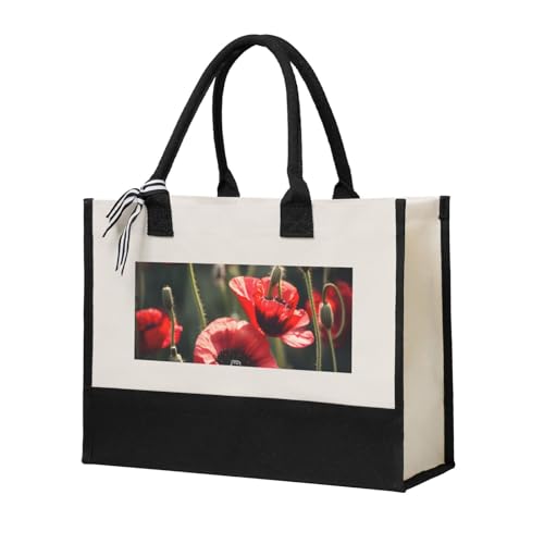 Sac en toile coquelicot rouge grand cabas de plage et de marché pour vos courses quotidiennes