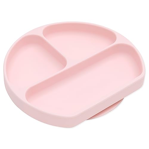 Image of Bumkins Toddler and Baby Suction Plate, Divided Grip Dish for Babies and Kids, Baby Led Weaning, Feeding Supplies, Sticks to Tables and Highchairs, Platinum Silicone, for Chidren 6 Months, Pink