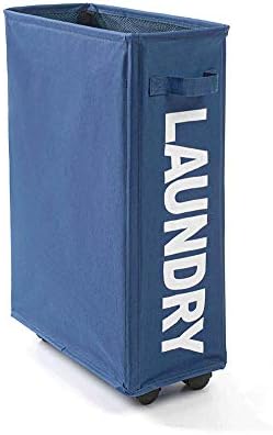Kueimovi Slim Thin Laundry Hamper Laundry Basket Foldable Skinny Hamper for Laundry Durable Collapsible Dirty Clothes Hamper Organizer Navy