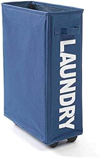 Kueimovi Slim Thin Laundry Hamper Laundry Basket Foldable Skinny Hamper for Laundry Durable Collapsible Dirty Clothes Hamper Organizer Navy