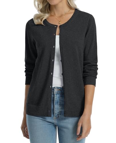 Image of QUALFORT Women's 100% Cotton Lightweight Cardigans Long Sleeve Knitted Button Down Sweater