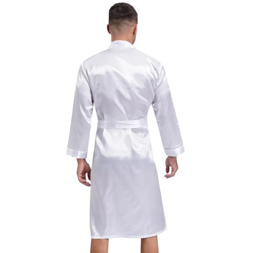 Linjinx Men's Satin Kimono Robe Silk Long Sleeve Bathrobe Side Pocket Lightweight Nightwear Pajamas2