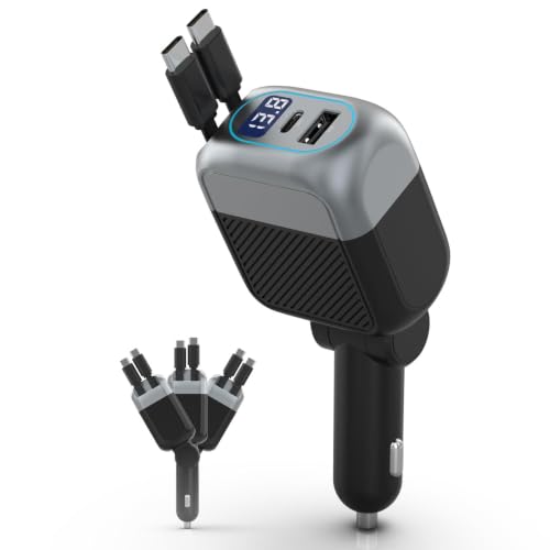 Image of 170W Dual USB C Retractable Car Charger, 4-in-1 Fast Charging Car Adapter | Super Fast Charging for MacBook Pro, iPhone 17 /16 /15, Samsung, iPad Pro & AirPods, Ideal Car Accessory Gift for Men and Women