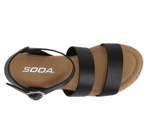 Image of Soda BRYCE-2 Kids /Children /Girls Open Toe Two Bands Espadrille Jute Platform Wedge Casual Fashion Flatform Sandals with Buckle Ankle Strap