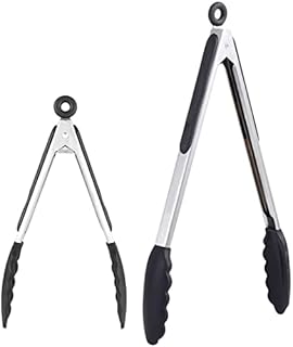 Cooking Tongs,GWCLEO Kitchen Tongs with Stainless Steel,Non-Scratch Silicone Tips,Non-Slip and Easy-Grips Silicone Handle,Food Tongs for Barbecue,Picnic,Serving,Buffet etc (Black,9 and 12 inches)