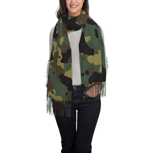 Écharpes à franges avec motif camouflage noir taille unique pour homme et femme look urbain