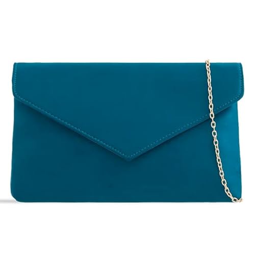 Faux Suede Envelope Style Cross Body Bridal Prom Wedding Evening Clutch Party Purse Hand Bag (Teal)