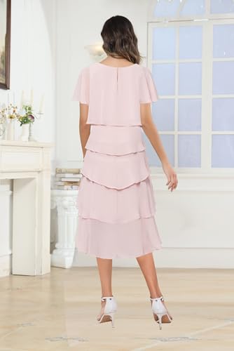 BOLENSYE Mother of The Bride Dresses for Women with Sleeves A Line Tiered Chiffon Tea Length Wedding Guest Dress2