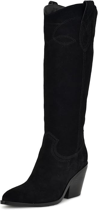 Mattiventon Cowgirl Boots for Women Knee High Cowboy Western Boots Pointed Toe and Block Heel Suede Long Boot with Embroidered Side Zipper 2025