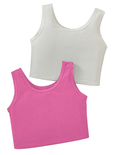 Image of Milumia Girl's 2 Pack Scoop Neck Ribbed Tank Tops Sleeveless Summer Crop Tops Set