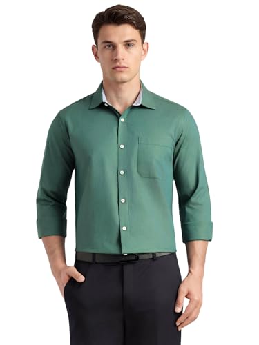 Image of Thomas Scott Men's Regular Fit Formal Shirt | 100% Cotton Long Sleeves | Spread Collar with Contrast Fabric (Available in Plus Size)