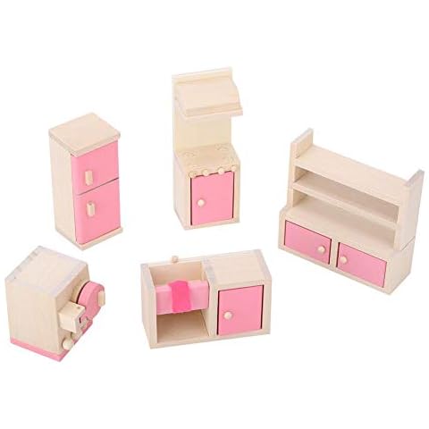 Dolls House Furniture Set, 5 Pieces Mini Wooden Dollhouse Furniture Lifelike Doll House Accessory Colorful Doll House Furniture Gift for 1:12 Dolls or Dollhouses Cover