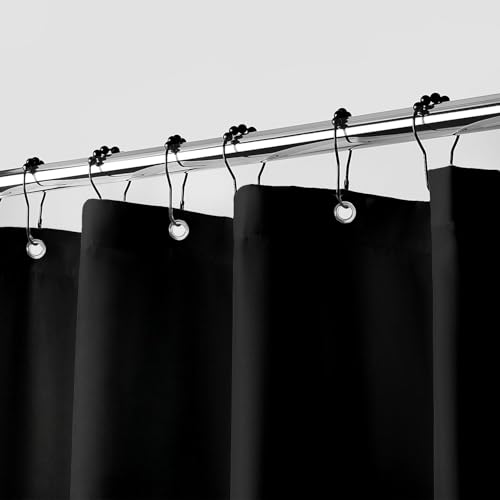 downluxe Waterproof Fabric Shower Curtain Liner, Black, 70" W x 72" L