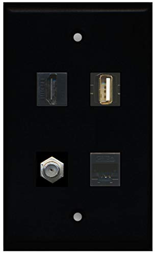 RiteAV - 1�|�[�g HDMI �����P�[�u�� TV- F�^�C�v USB A-A Cat5e �C�[�T�l�b�g �E�H�[���v���[�g - �u���b�N