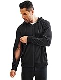 Deyeek Dialyse-Sweatshirts mit Reißverschluss am Arm, durchgehender Reißverschluss, leichte Hämodialyse-Baumwolljacke mit Taschen, Schwarz, XX-Large