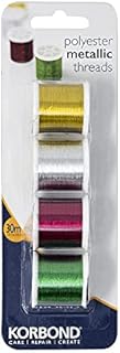 Korbond 4pcs Metalic Set-120m Thread 4 x 30m Spools Red, Green, Silver, Gold-Ideal for Embroidery, Hand, Quilting, Machine, Sewing, Christmas Decorations, Polyester, 120m