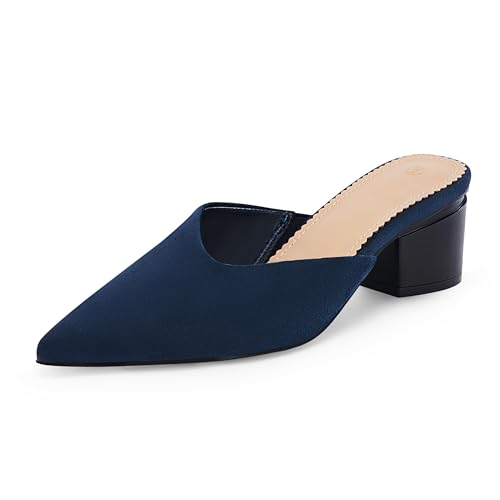 Image of Coutgo Womens Pointed Toe V Cut Mules Chunky Block Heels Slip On Clogs Fashion Office Slides Shoes