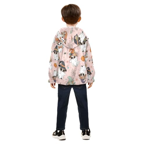 Halloween Ghosts with Accessories Toddler Fleece Jacket Girl Boys Hooded Fleece Jacket Coat Warm Outwear Zip-up 3-10T4