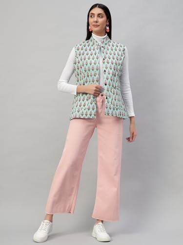 Image of Ravaiyaa - Attitude is everything Women's Floral Printed Reversible Quilted Jacket Coat Blazer Jacket Sleeve Less Waistcoat