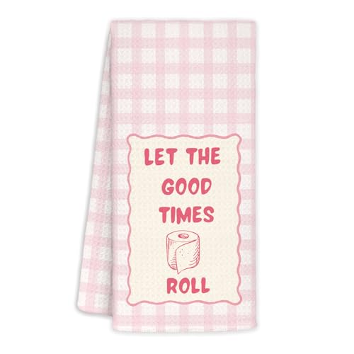 MOLYUB Funny Pink Plaid Bathroom Hand Towels, Let the Good Times Roll Checkered Decorative Hand Towels for Bathroom Washroom Restroom Toilet, 16x24 Inches
