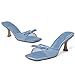Mostrin Blue Mesh Kitten Heels for Women Open Square Toe Mule Heeled Sandals With Bow Slip On Backless Dress Shoes for Wedding Party Holiday Size 8.5