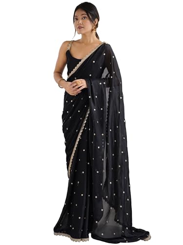 AKHILAM Women's Pure Georgette Embroidered Saree With Unstitched ...