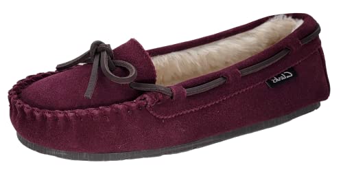 Clarks Women's Suede Moc Indoor and Outdoor Slipper (11 M US, Burgundy)