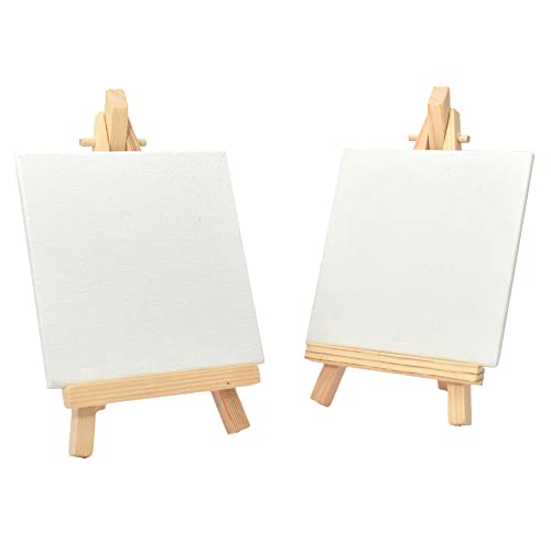 Image of Buzz Cool Wooden Easel with Mini Canvas | Display Tabletop Tripod Stand for Mini Art Decoration | Wooden Canvas Easel for Card Artist Photos Phone Wedding Decoration | 6 inch, 2 pcs