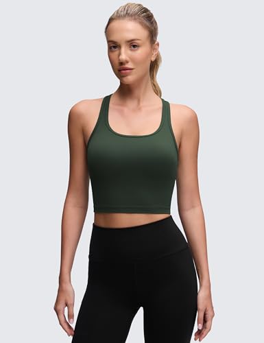 Image of CRZ YOGA Butterluxe Racerback Crop Tank Tops | Light Support, Removable Pads, Yoga, Extremely Soft, Scoop Neck, Longline Sports Bras for Women