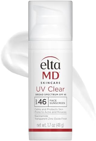 EltaMD UV Clear Facial Sunscreen, Broad-Spectrum SPF 46 for Sensitive or Acne-Prone Skin, Oil-free, Dermatologist-Recommended Mineral-Based Zinc Oxide Formula, 1.7 oz