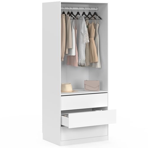 IDMarket - Dressing TAYLOR 80 x 55 x 200 cm 1 module avec penderie + 3 tiroirs blanc