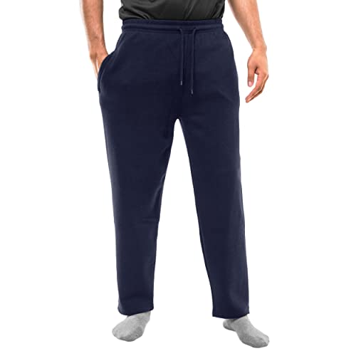 GA COMMUNICATIONS Mens Exercise Jogging Sweat Pants Open Hem Lightweight Casual Drawstring Brushed Fleece Elasticated Waist Bottoms Gym Trousers(Navy,Medium)