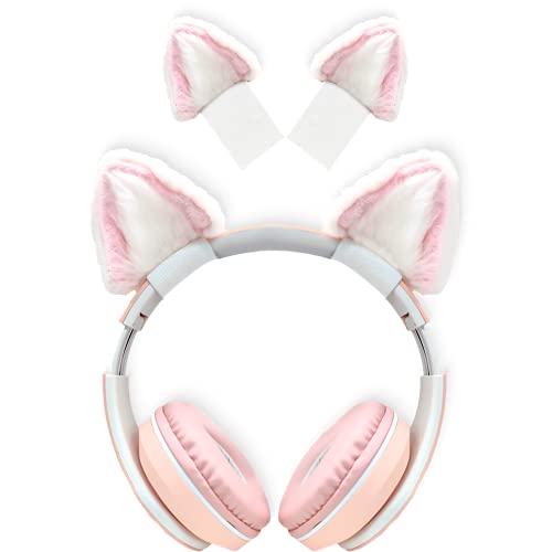 otuiaim Kitty Ears Décoratif pour Écouteurs, Universel Cospaly Oreilles Décoration de Chat Mignon, Compatible avec Headsets HyperX Logi etc., Installation avec Sangles de Fixation Réglables, Rose