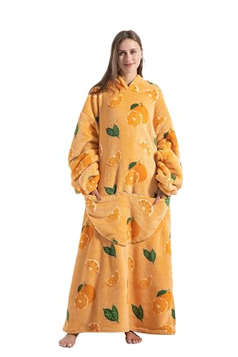 Capecage Orange Fleece Wearable Blanket Hoodie
