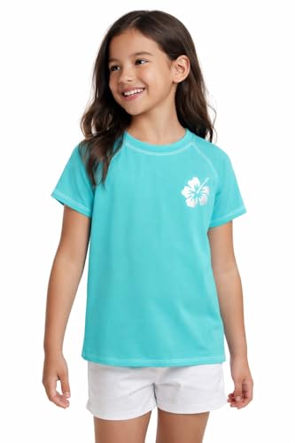 Image of Real Love Toddler Girls Rash Guard - Quick Dry Sun Protection Swim Shirt Girls Short Sleeve Rash Guard Kids Swim Top (2T-16)