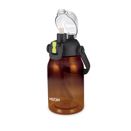 Image of MILTON Juwel 1000 Premium Crystal Clear Unbreakable Material Sipper Water Bottle | BPA Free | One-Touch Open |Leak-Proof | Sturdy Handle Cum Mobile Holder | Ideal for Office, School, Gym, 975ml, Black