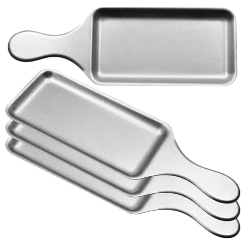 BSDLZCH Stainless Steel Rectangular Plate with Handle Made Old Meat Plate Western Food Steak Sushi Plate, Flat Bottom Tray ，salad serving tray(Silvery) Cover