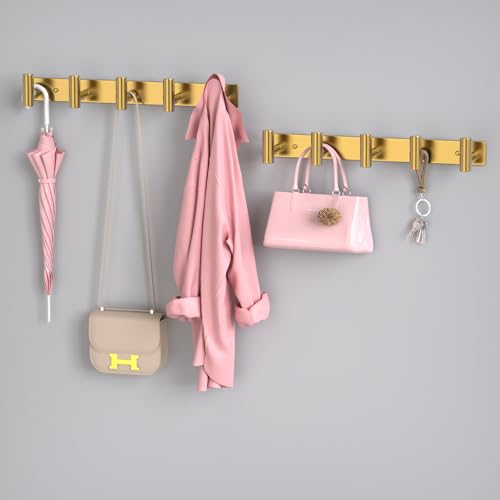 Image of PMMASTO Coat Rack Wall Mounted, 5 inchT Shaped Wall Hooks for Hanging, Heavy Duty Stainless Steel Coat Hook Rail for Hat Towel Robes in Bathroom Kitchen Mudroom Entryway (Gold, 1 Pack)
