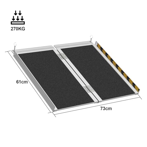 Herrselsam 61x73cm Rollstuhlrampe Belastbar bis 270KG Rollstuhlrampe mit Rutschfester Oberfläche Tragbare Rollstuhlrampe Rollstuhlklapprampe für Zuhause Stufen Treppen Türöffnung