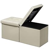 AmasSmile Footrest Ottoman Bench with Storage,34Inch Beige Leather Footstool, Coffee Table, Padded Seat, Storage Chest,Blanket Store with Flipping Lid for Livingroom and Bedroom